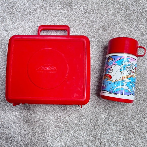 Vintage 1996 Coca Cola Bears Red Plastic Lunch Box Thermos Set - Picture 3 of 7